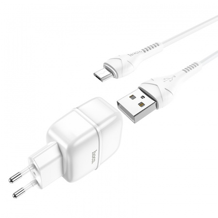 Зарядное устройство HOCO C77A Highway, 2.4A, белый, кабель micro USB